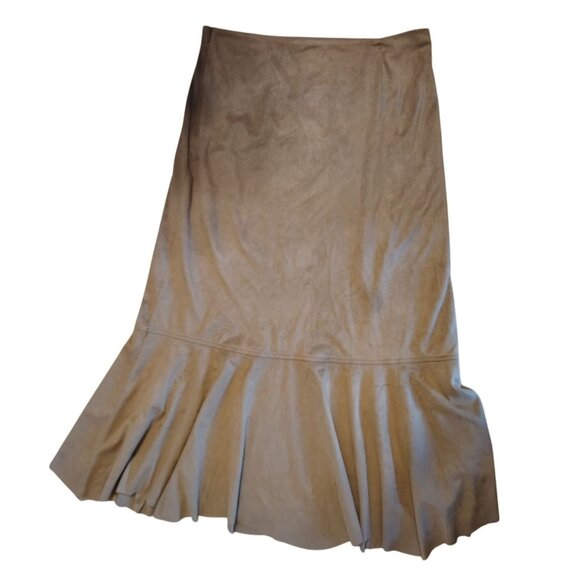J. Jill Size 10 Faux Suede Taupe Brown Long Gadot Skirt, Super Soft Business Cas - Picture 1 of 5